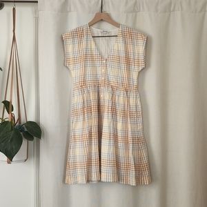 Madewell cap sleeve button front mini dress on seersucker plaid